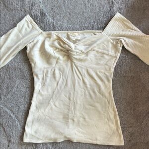 Sezane Caro Cream Off-Shoulder Ribbed Top